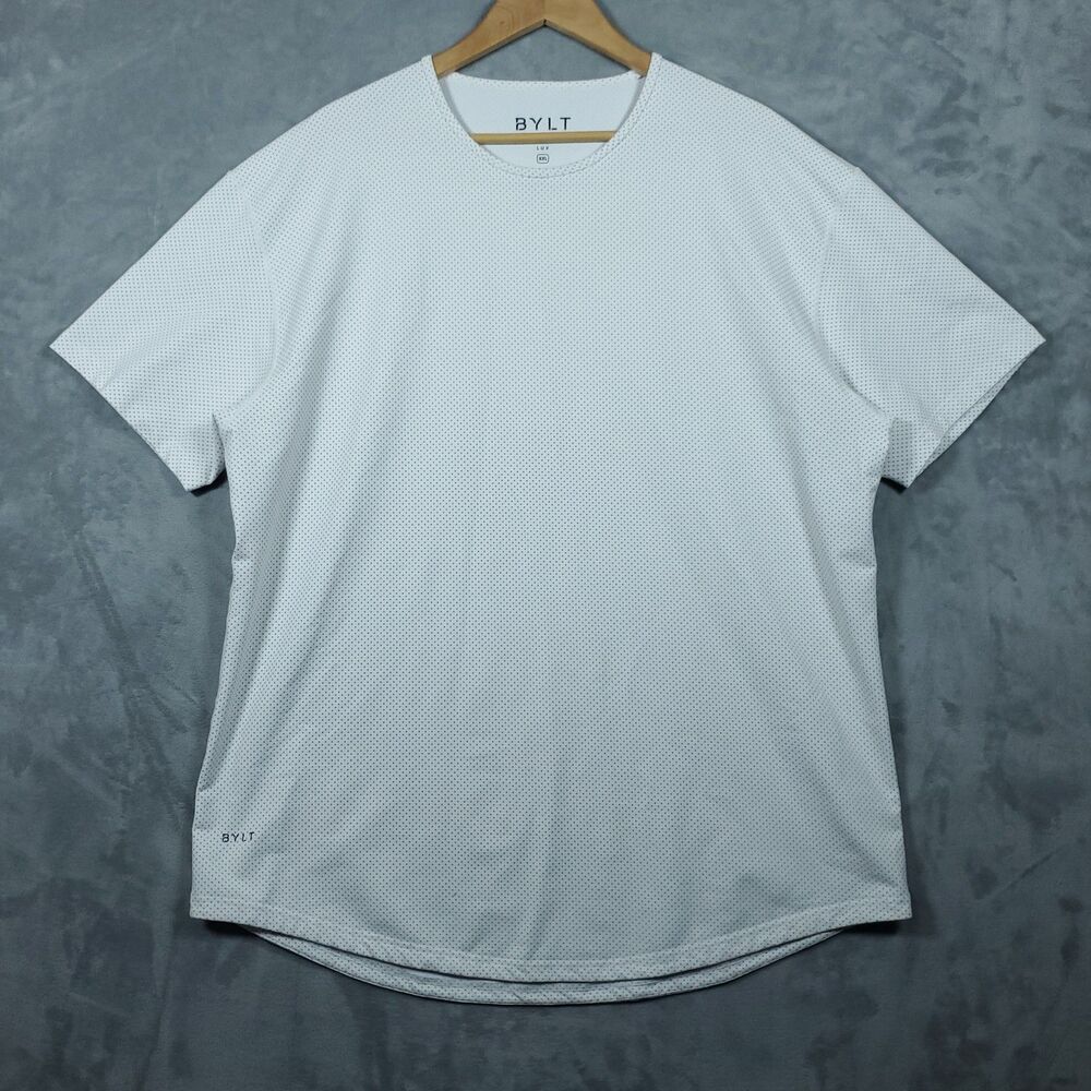 Bylt Basics Mens 2XL White Lux Drop Cut Shirt Short Sleeve Casual Breathable